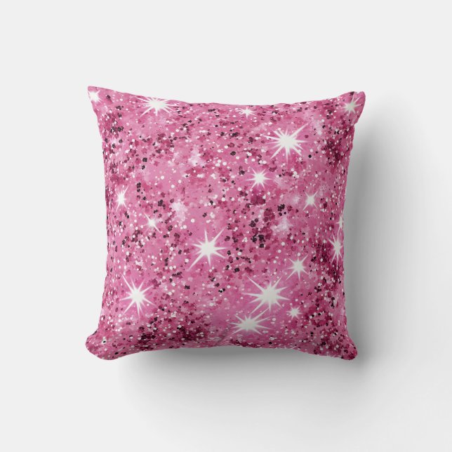  Hot Pink Stars Sequin Glitter  Cushion (Front)