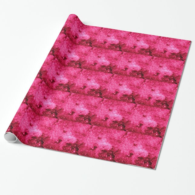 Hot Pink Stars Wrapping Paper (Unrolled)