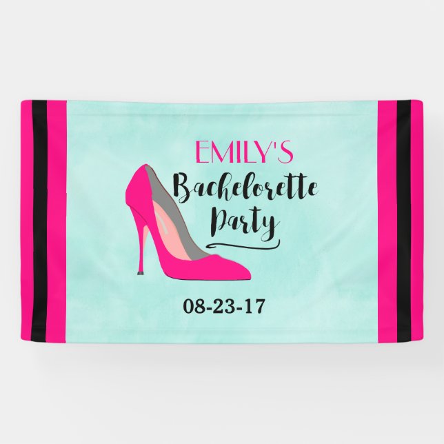 Hot Pink Stiletto High Heel Bachelorette Party Banner (Horizontal)
