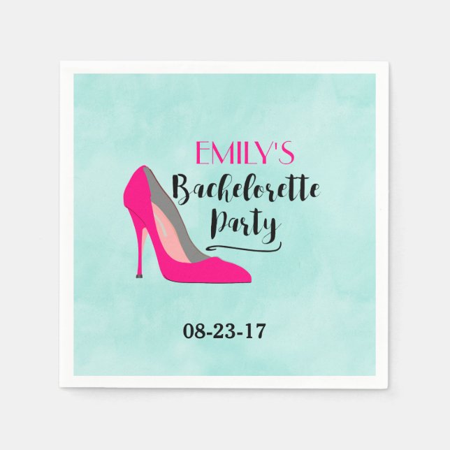 Hot Pink Stiletto High Heel Bachelorette Party Napkin (Front)