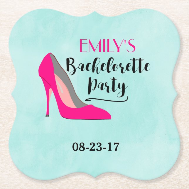 Hot Pink Stiletto High Heel Bachelorette Party Paper Coaster (Front)