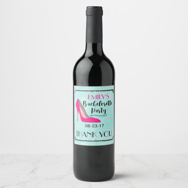 Hot Pink Stiletto High Heel Bachelorette Party Wine Label (Front)