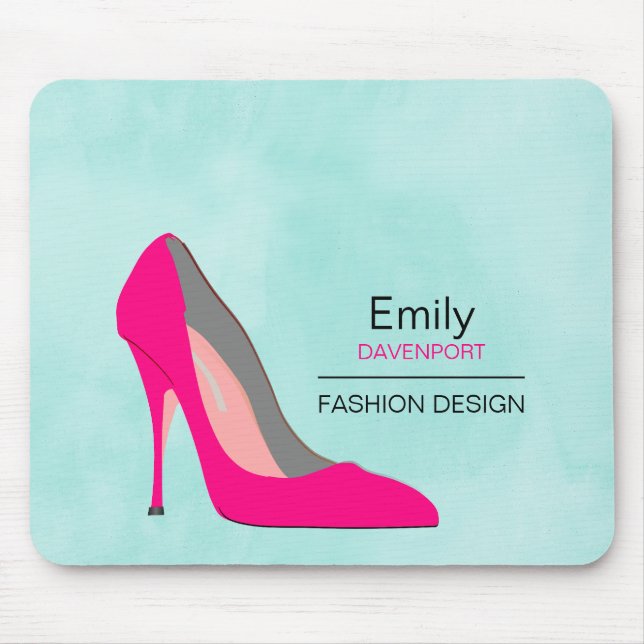 Hot Pink Stiletto High Heel Shoe Chic Personalised Mouse Mat (Front)
