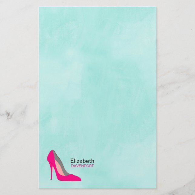 Hot Pink Stiletto High Heel Shoe Chic Personalised Stationery (Front)
