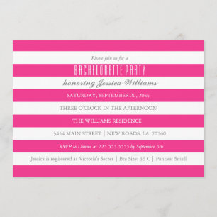 Hot Pink Striped Bachelorette Party Invitations