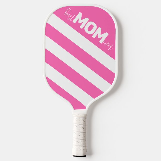 Hot Pink Striped Best Mum Ever Pickleball Paddle (Back)