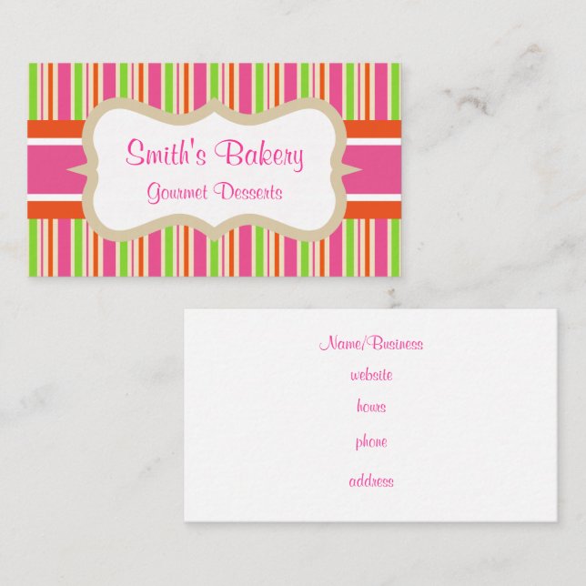 Hot Pink Striped Business Card (Front/Back)