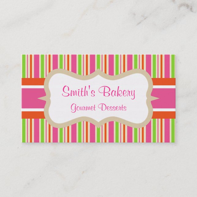 Hot Pink Striped Business Card (Front)