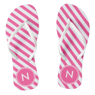 Hot Pink Striped Monogrammed Flip flops