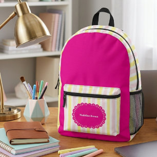 Hot Pink Striped Stylish Girly Back to School Printed Backpack