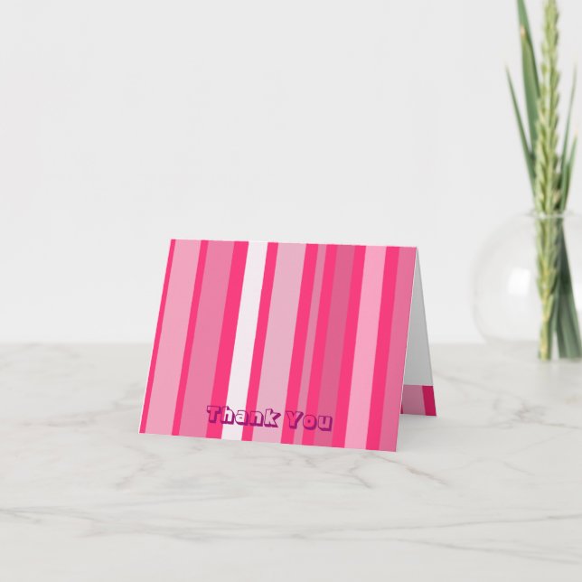 Hot Pink Striped Thank You Card (Front)