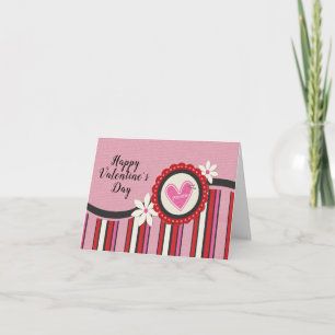Hot Pink Stripes and Flowers Valentine Holiday Card
