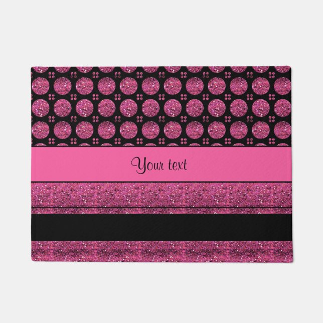 Hot Pink Stripes And Glitter Spots Doormat (Front)