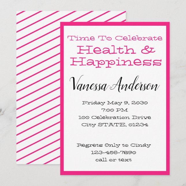 Hot Pink Stripes Celebration Party Invitation (Front/Back)