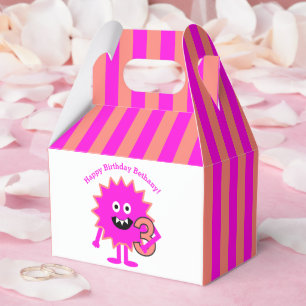 Hot Pink Stripes Little Monster Girl 3rd Birthday Favour Box