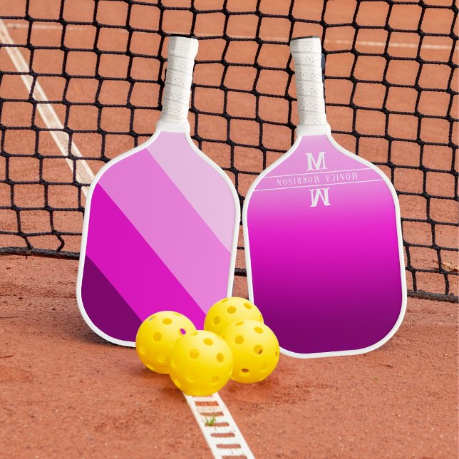 Hot Pink Stripes Monogram Initials Pickleball Paddle (Creator Uploaded)