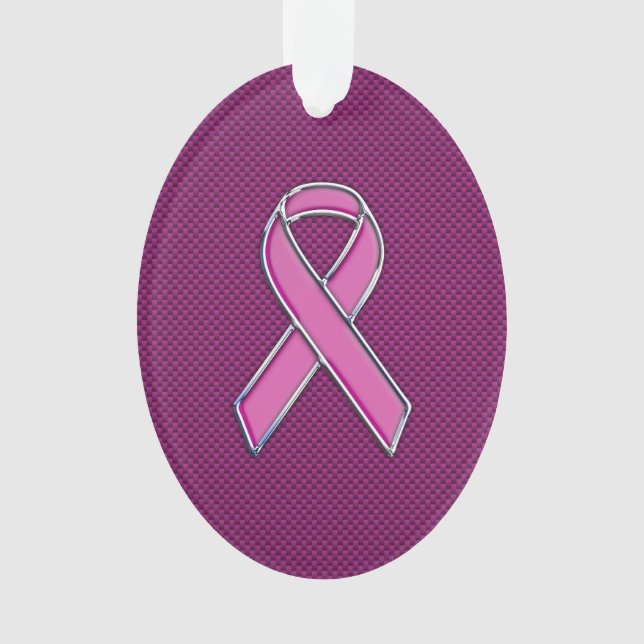Hot Pink Style Ribbon Awareness Carbon Fibre Ornament (Front)