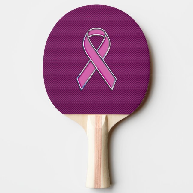 Hot Pink Style Ribbon Awareness Carbon Fibre Ping Pong Paddle (Back)