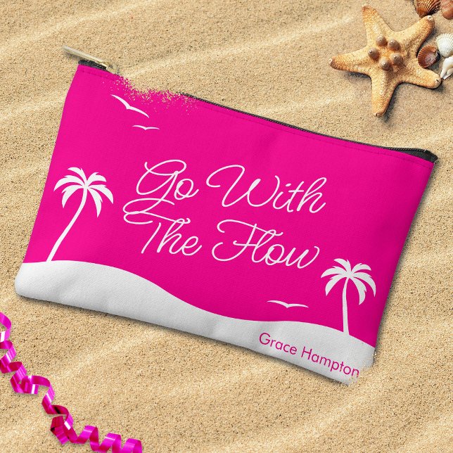 Hot Pink Summer Beach Palm Period Accessory Pouch (In Situ on beach)