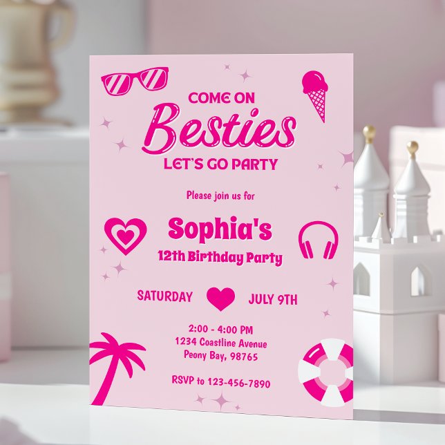 Hot Pink Summer Girl Birthday Party Invitation (Creator Uploaded)