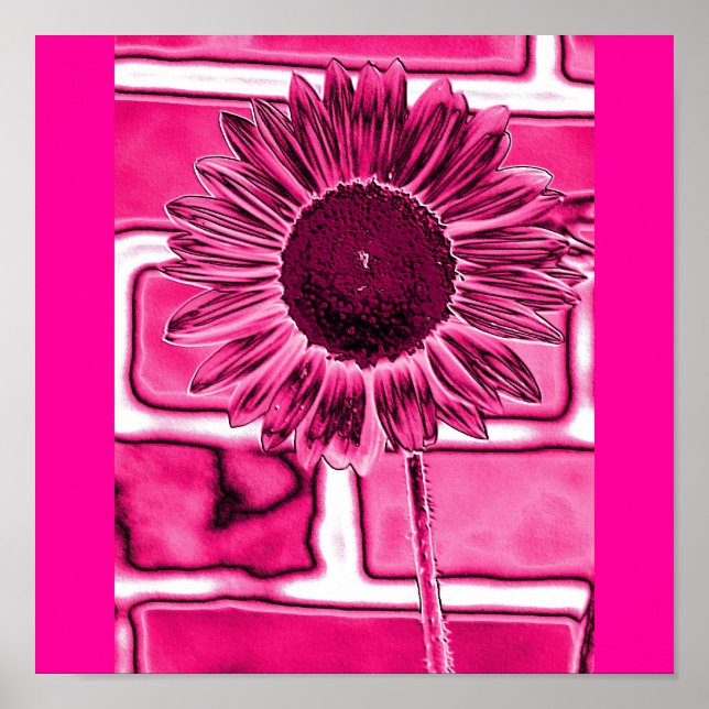 Hot Pink Sunflower Art Poster (Front)