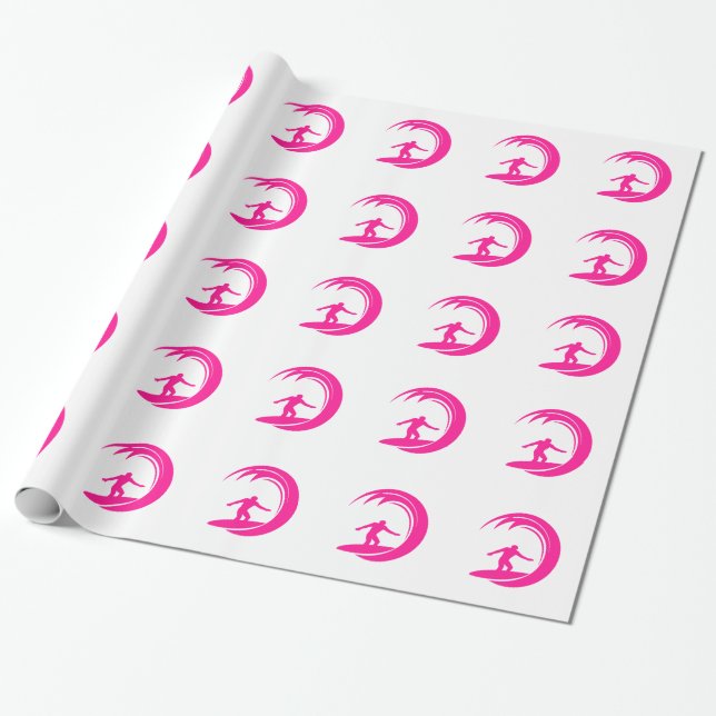 Hot Pink Surfing Wrapping Paper (Unrolled)