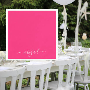 Hot Pink Swash Script Cocktail Napkin