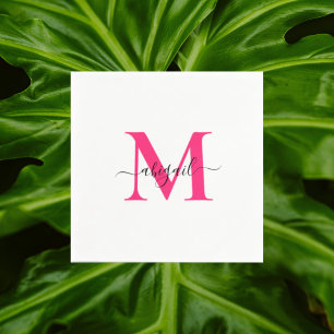 Hot Pink Swash Script White Cocktail Napkin
