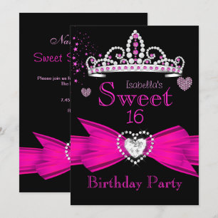 Hot Pink Sweet 16 Birthday Diamond Tiara 2 Invitation