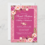 Hot Pink Sweet 16 Birthday Floral Glitter Invitation<br><div class="desc">Watercolor Pink Blush Floral and Pink Glitter Hot Pink Sweet Sixteen Birthday Party Invitation Card</div>