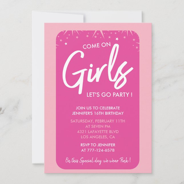 Hot pink sweet 16 invitations glow calligraphy (Front)