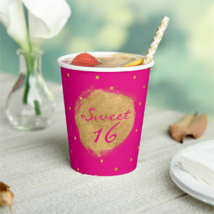 Hot Pink Sweet 16 Party Paper Cups