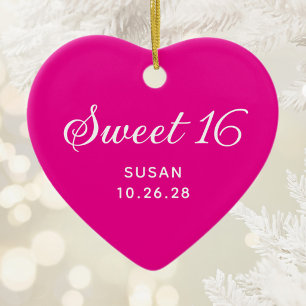 Hot Pink Sweet 16 Photo Ceramic Tree Decoration