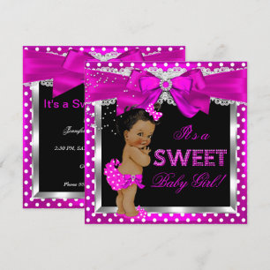 Hot Pink Sweet Baby Shower Girl African American Invitation