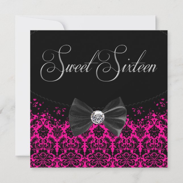 Hot Pink Sweet Sixteen Birthday Party Invitation (Front)