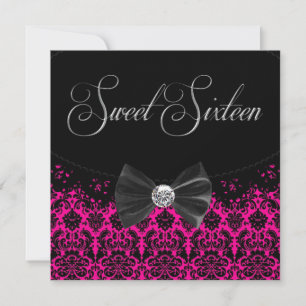 Hot Pink Sweet Sixteen Birthday Party Invitation