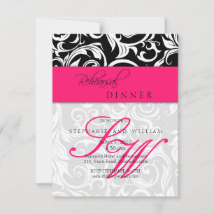 Hot Pink Swirl Monogram Rehearsal Dinner Card