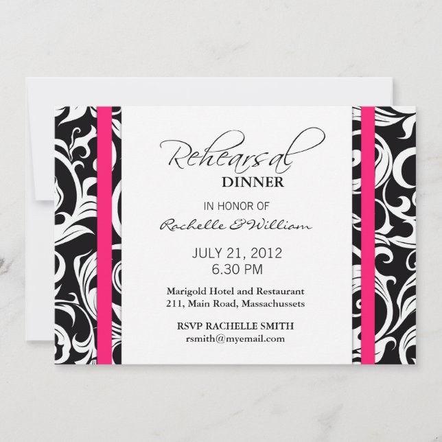 Hot Pink Swirl Rehearsal Dinner Card (Front)