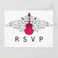 Hot Pink Swirls Guitar RSVP Postcard