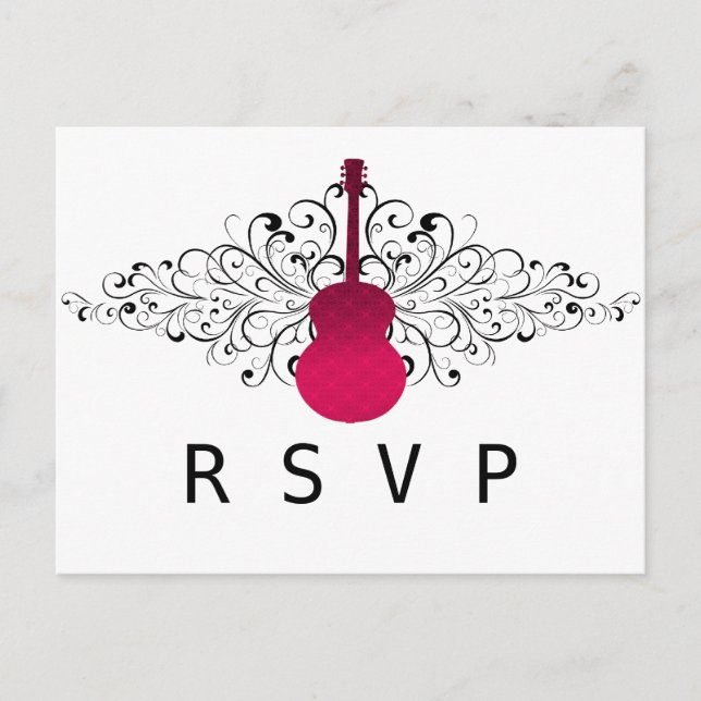 Hot Pink Swirls Guitar RSVP Postcard (Front)