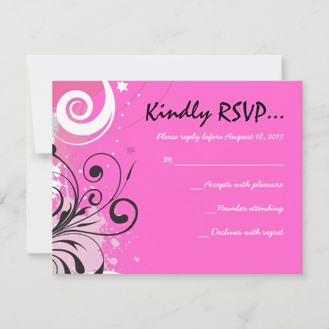 HOT PINK SWIRLS & STARS Bat Mitzvah Reply Card (Front)
