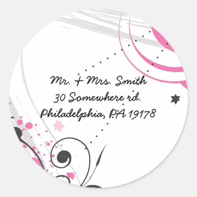 HOT PINK SWIRLS & STARS Sticker Label Seal (Front)