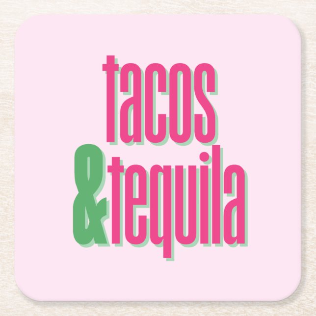 Hot Pink Tacos Birthday Bachelorette Bridal Shower Square Paper Coaster (Front)