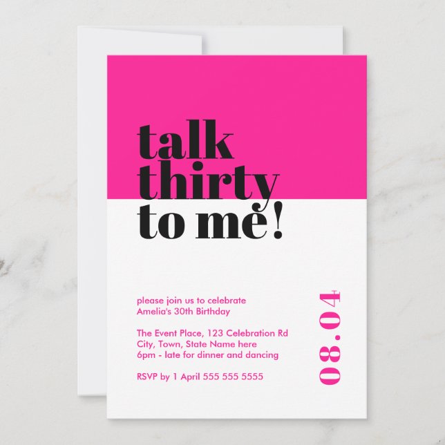 Hot Pink Talk Thirty to me Birthday Invitation (Front)