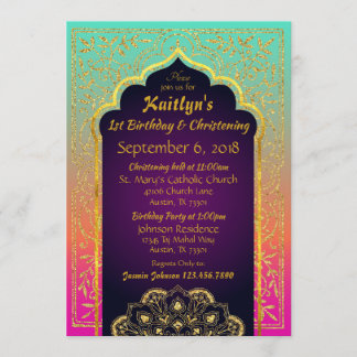 Hot Pink Tangerine Aqua Bollywood Arabian Nights Invitation