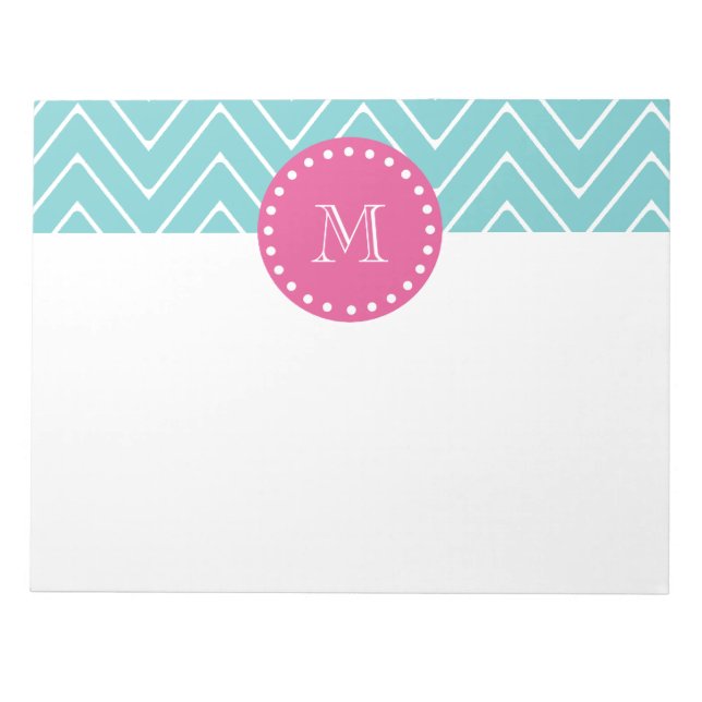 Hot Pink, Teal Blue Chevron | Your Monogram Notepad (Front)