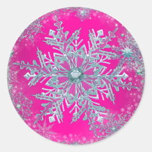 Hot Pink Teal Blue Snowflake Stickers