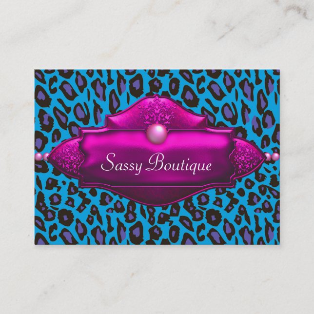 Hot Pink Teal Leopard Business Cards (Front)