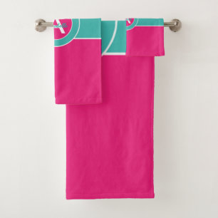 Hot Pink Teal Monogram Personalised Bath Towel Set