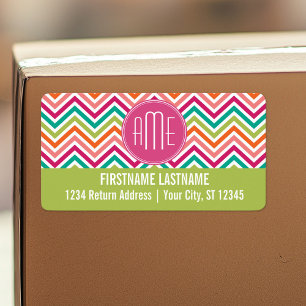 Hot Pink Teal Orange Chevrons Custom Monogram Label